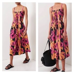 DEREK LAM 10 CROSBY Reef A-Line Cami Midi Dress Fuschia Multi Size 4 NWT